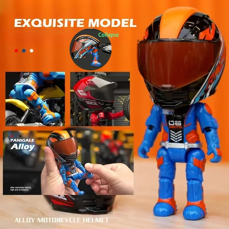 Motorcycle Rider Desktop Figurine, Collectible Model with Transformable Helmet, Home Decor Ornament