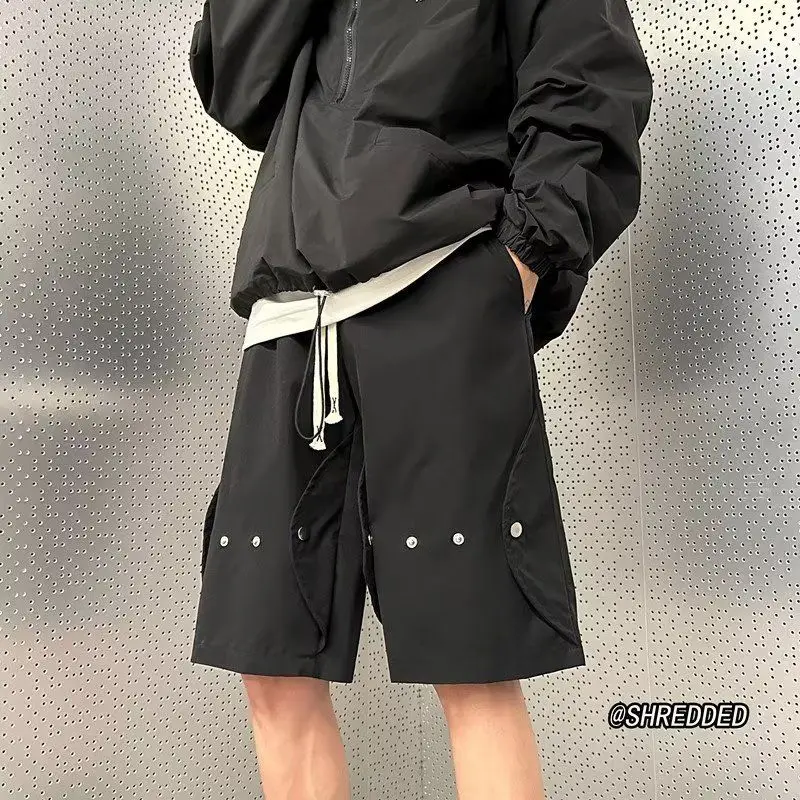 

Deconstructed Button Design Spor Casual orts for Men High Street Loose Wide Leg Five-Quarter Length Middle Waist Pants