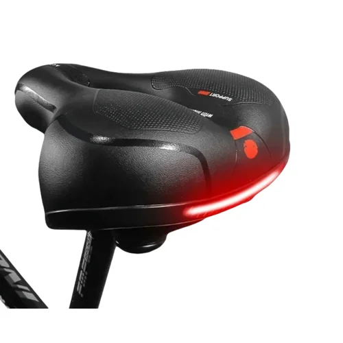 Sillín de bicicleta hueco y transpirable para hombre y mujer, asiento de bicicleta de montaña y carretera, cómodo, con absorción de impacto, asiento de bicicleta de trasero grande, advertencia de seguridad