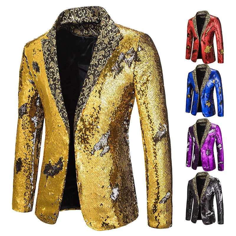 

2024New Two-Tone Sequined Small Suit plus Size Style Stage Costume NightclubDJSinger Suit Male