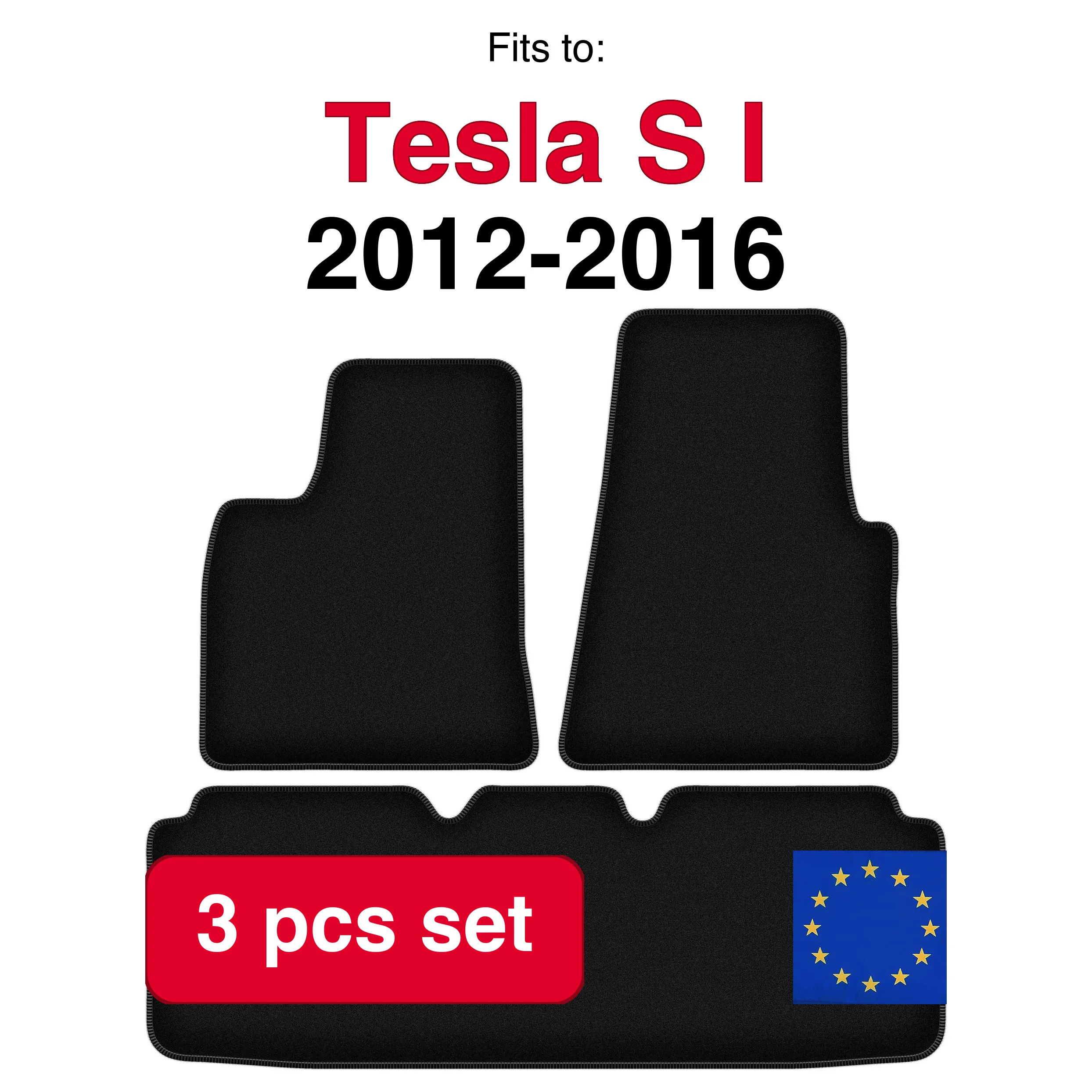 Velour tapijtset voor Tesla S en sedan (2012-2016) - Zwart (3 stuks) in de auto passende automattenset