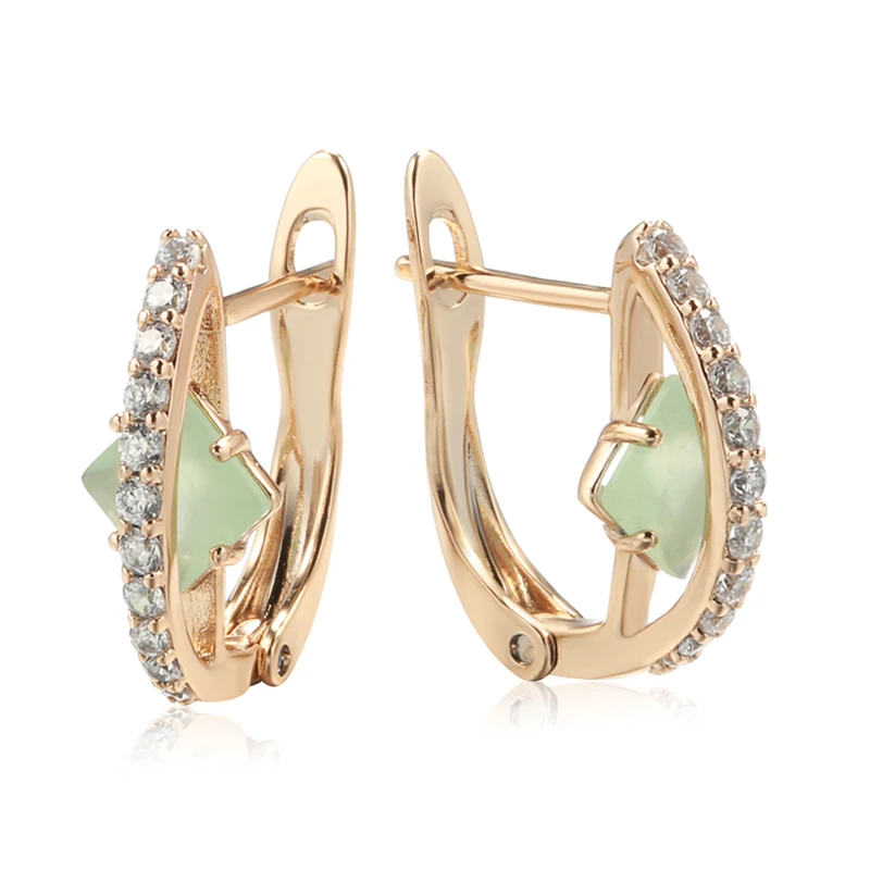 Kinel Hot 585 Rose Gold Color Earrings For Women Shiny Square Green Natural Zircon Vintage Earrings Fine Daily Jewelry Gifts