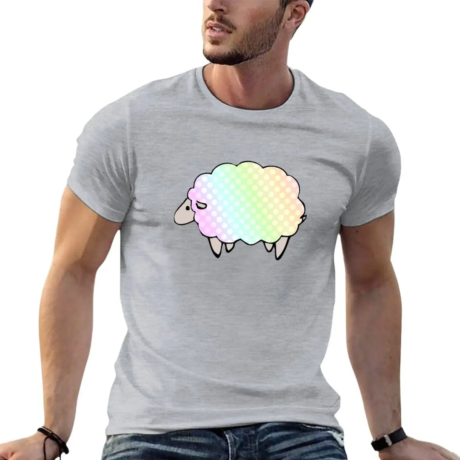 

Pastel Rainbow Polkadot Sheep T-Shirt oversizeds graphics summer top t shirts for men cotton