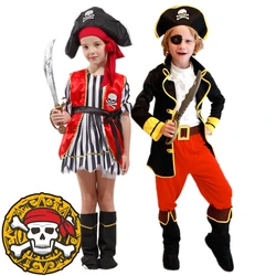 Kids Caribbean Pirate Girl Boy Captain Sailor Costumes For 3-13 Years Children Carnival Masquerade Party Cosplay Clothes