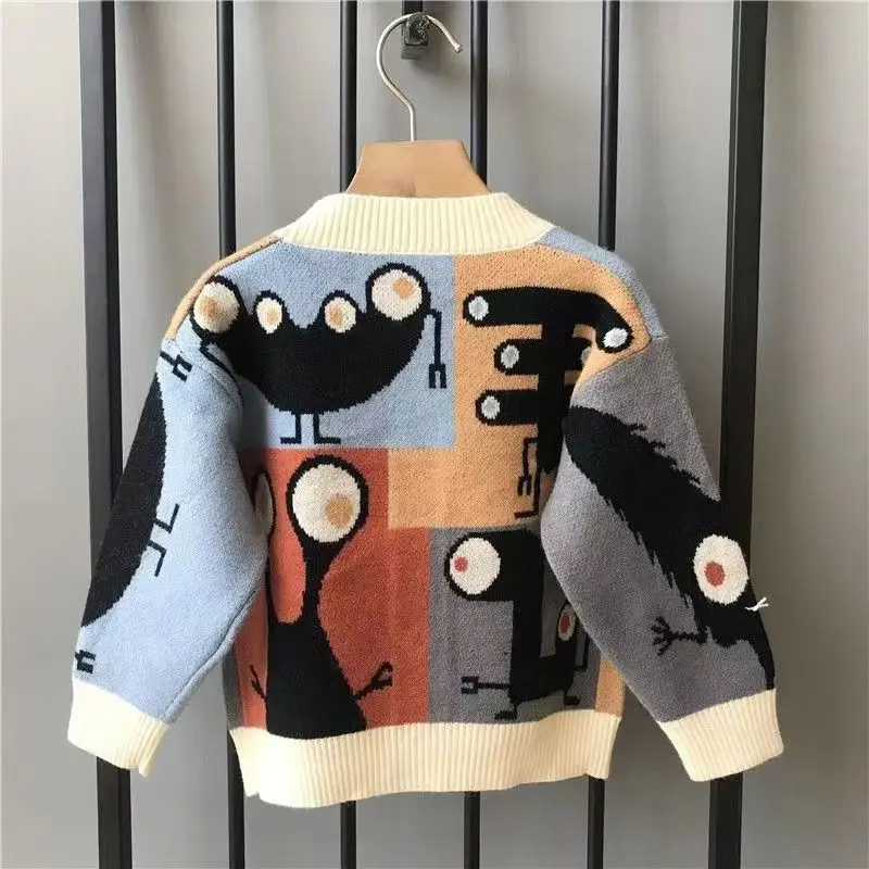 Children's Clothing Boys' Jacket 2025 Spring and Autumn Winter Knitted Sweater Cartoon Top Cardigan Korean Children's Jacket