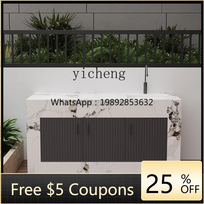 

outdoor rock slab column basin island ceramic wash basin with aluminum alloy door courtyard hand washing operation bar