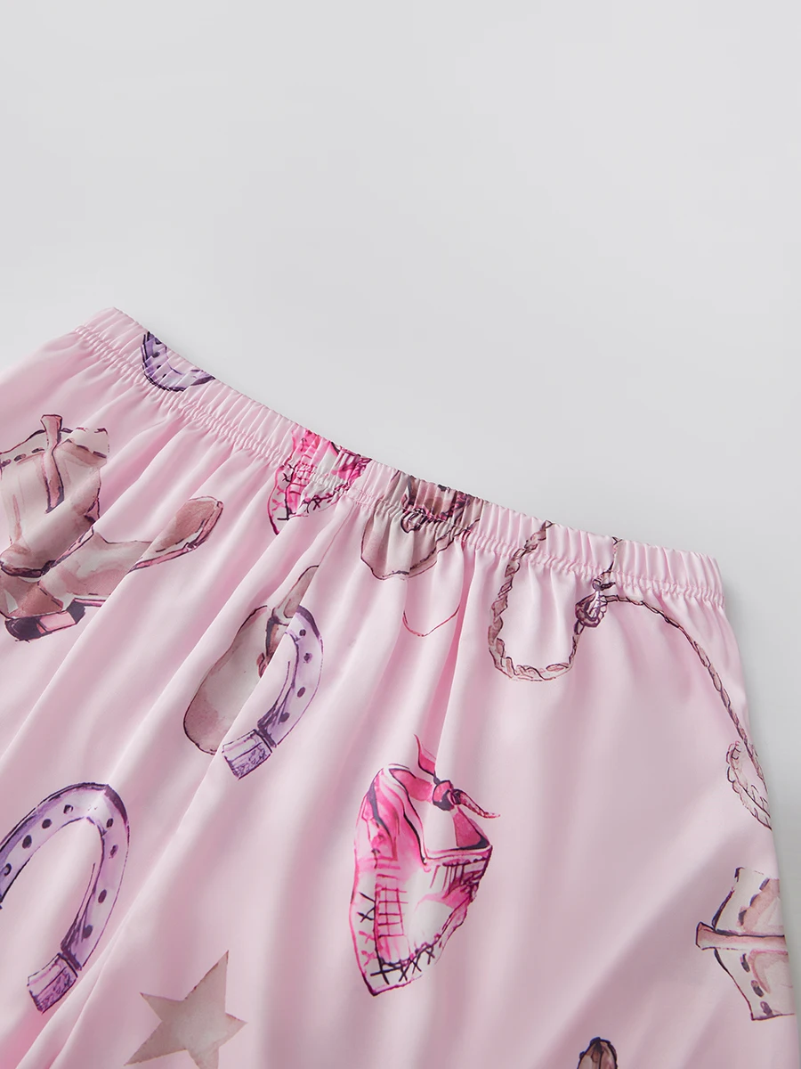 Women s Summer Loungewear Set Boot Cactus Print Short Sleeve Lapel Tops with Elastic Waist Shorts Sleepwear