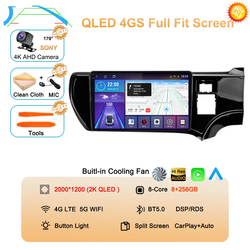 Android 16 For Toyota Aqua Prius C 2011-2017 Carplay 4G WIFI Car RadioNavigation GPS Multimedia Video Player 2Din DVD Stereo BT image 3