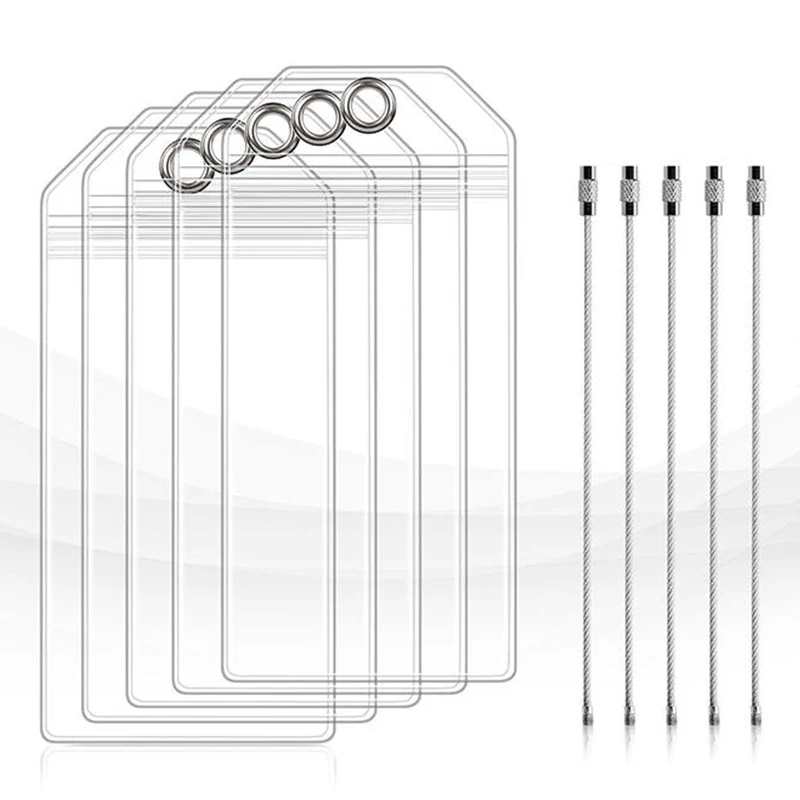5PCS Waterproof Zipper Luggage Tag Clear Thick PVC Travel Holder With Stainless Steel Ring Cruise Trip Baggage Label Accessory