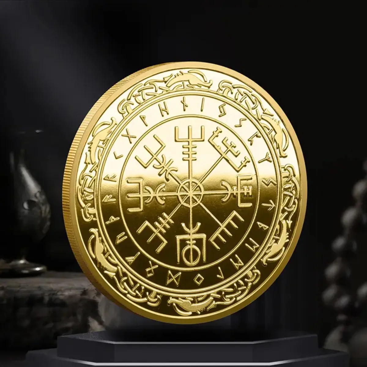 Viking Pirate Coin，Nordic Rune，Compass Commemorative Coin，Antique Style，Collectible，History Lovers，Home Decor