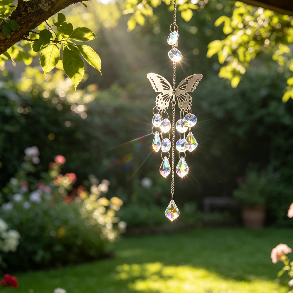 Silberner Schmetterling Sonnenfänger Hängeanhänger Irisierendes Kristallprisma Perlen Regenbogenmacher Fenster Heim Innendekor Ornament – Detail 6