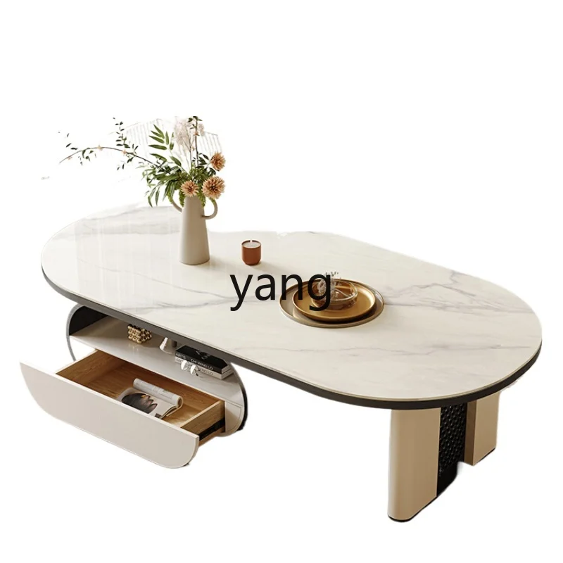 

CX Modern Light Luxury Simple Oval Stone Plate Cream Wind Belt Drawer Tea Table