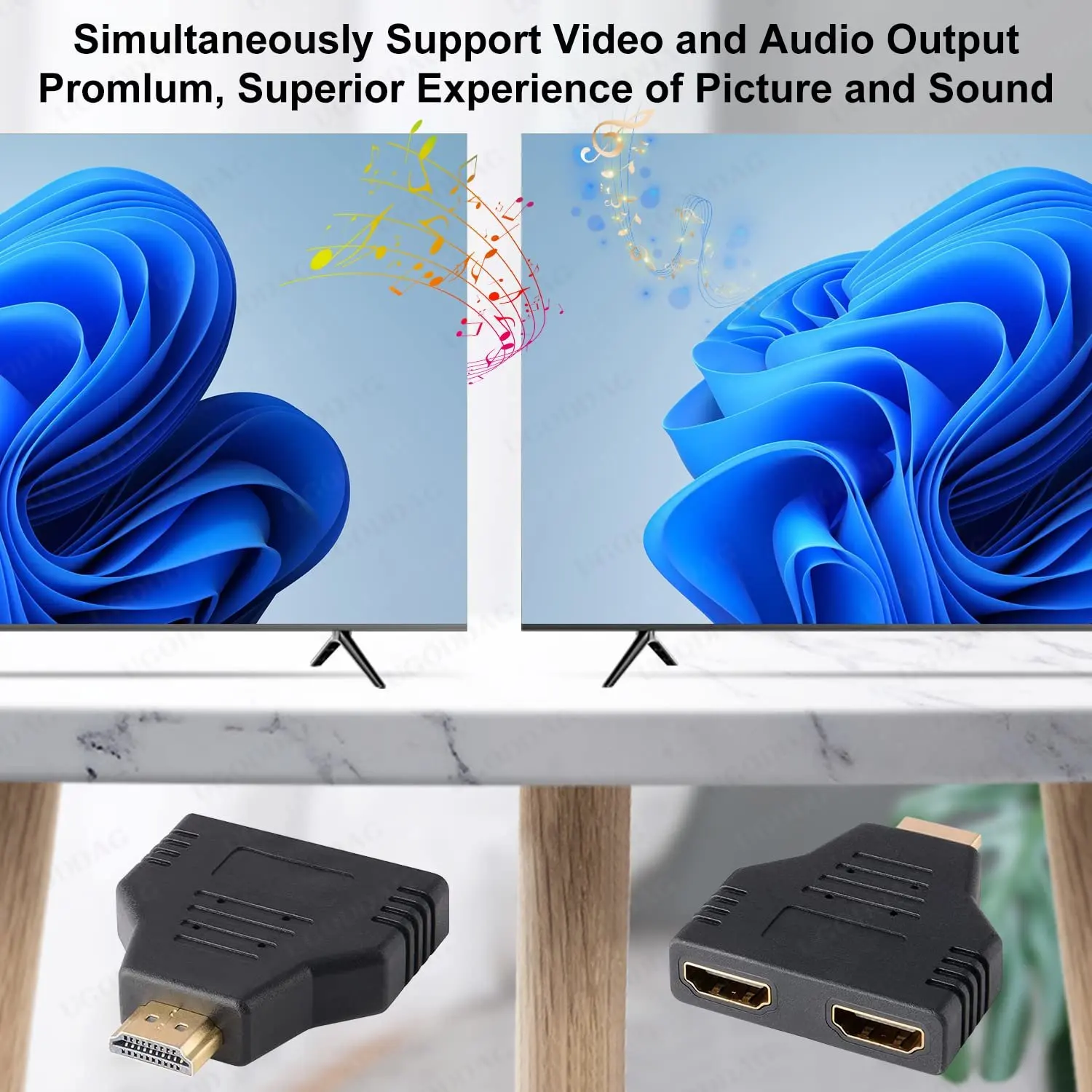 HDMI-Compatible to Dual HDTV Adapter Gold Plated 1 to 2 HD Male to Two HD Female Adapter Splitter Video/Audio Splitter for HDTV