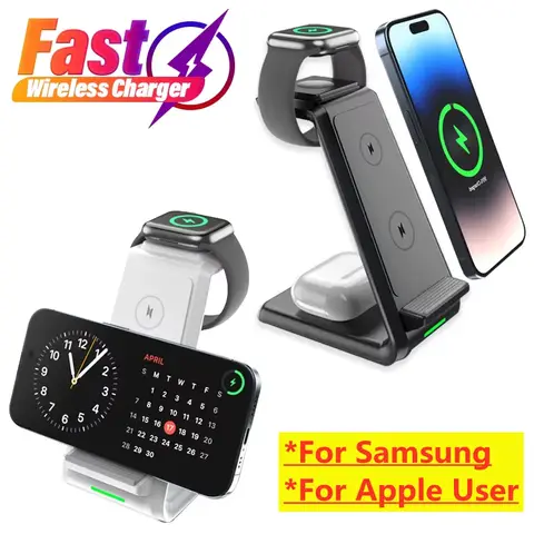 3 In 1 무선 충전기 스탠드 iPhone 16 15 14 13 X Samsung S23 S22 Galaxy/Apple Watch AirPods 용 고속 충전 스테이션 독 Best5