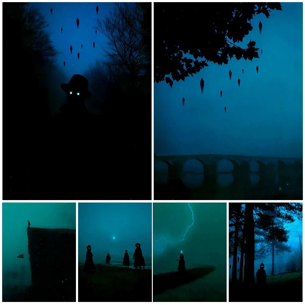 Ghost Wandering In The Dark Abstract Terrifying Wall Art Canvas Painting Horror Gaze From The Mountain Forest Poster Print Decor