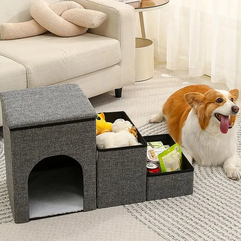 Pet Safe Cozy Folding Stairs With Storage Box Dog Cat Nest Non-Slip Pads Ramp For Puppy Durable 3 Steps Stairs For Corgi Bucket