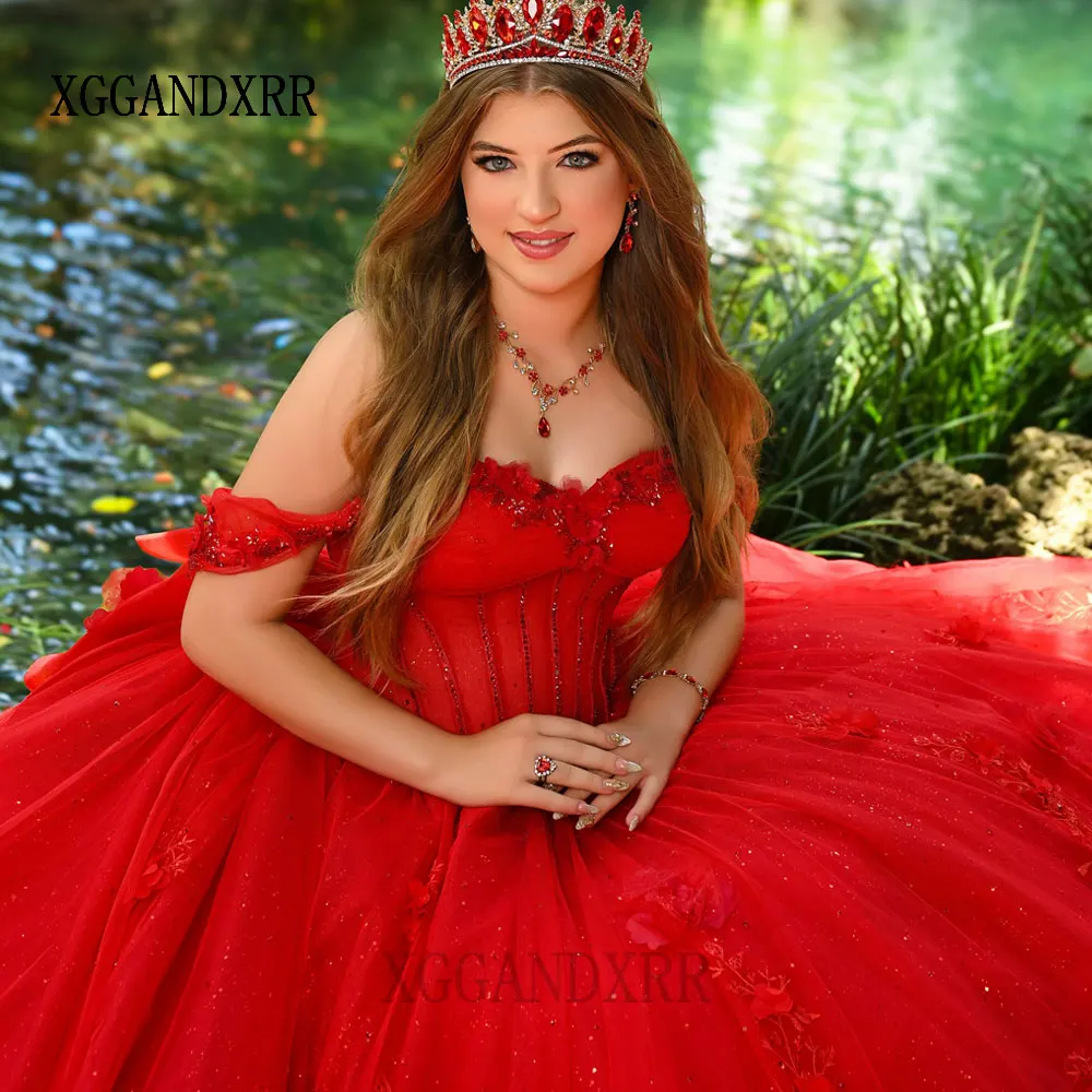 

Customized Red Quinceanera Dress Ball Gown 2026 Big Bow 3D Floral Boned 16th Birthday Party Gown Vestidos De 15 Años Quinceañera