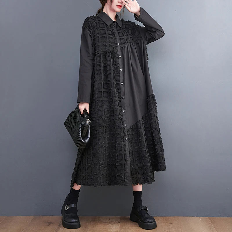 فضفاض كبير الحجم لي لوحة فنية عتيقة طويلة Sve Dr ربيع الخريف الكورية Sle المرأة عادية irt Dr #3