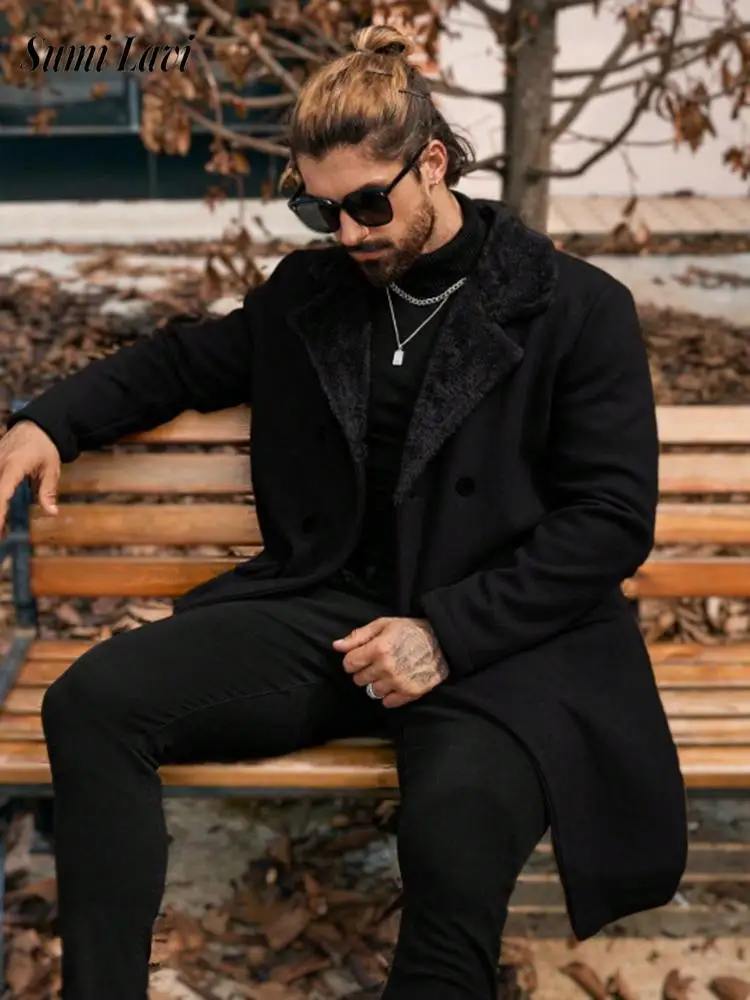 

Vintage Woolen Trench Coats Mens Winter Outdoor Warm Wool Turn-down Collar Windbreaker Men Trendy Double-breasted Jacket Coat