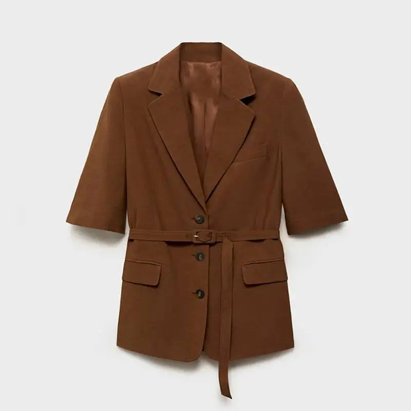 

Хлопковый льняной пояс, блейзер и шорты, комплекты женских свободных лацканов, куртки с короткими рукавами, широкие короткие брюки, 2025 летние женские уличные наряды