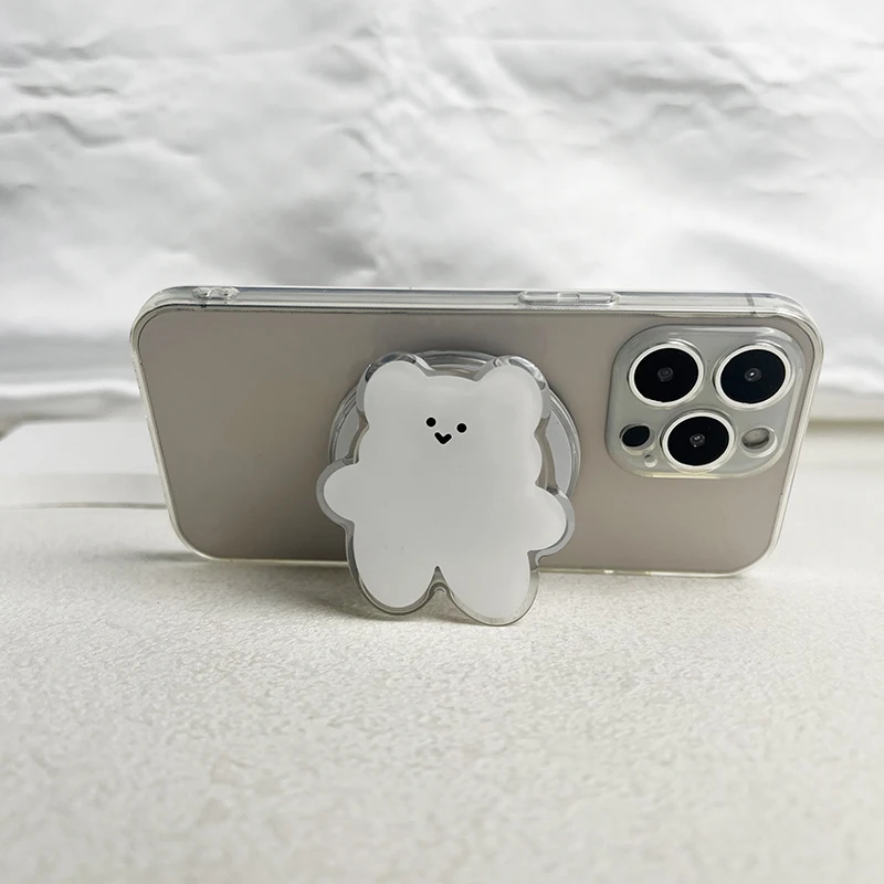 حامل قبضة الهاتف المحمول المغناطيسي القابل للطي على شكل دب كرتوني، دعم الجيب لهاتف Magsafe IPhone Samsung Mac Safe Ring Finger