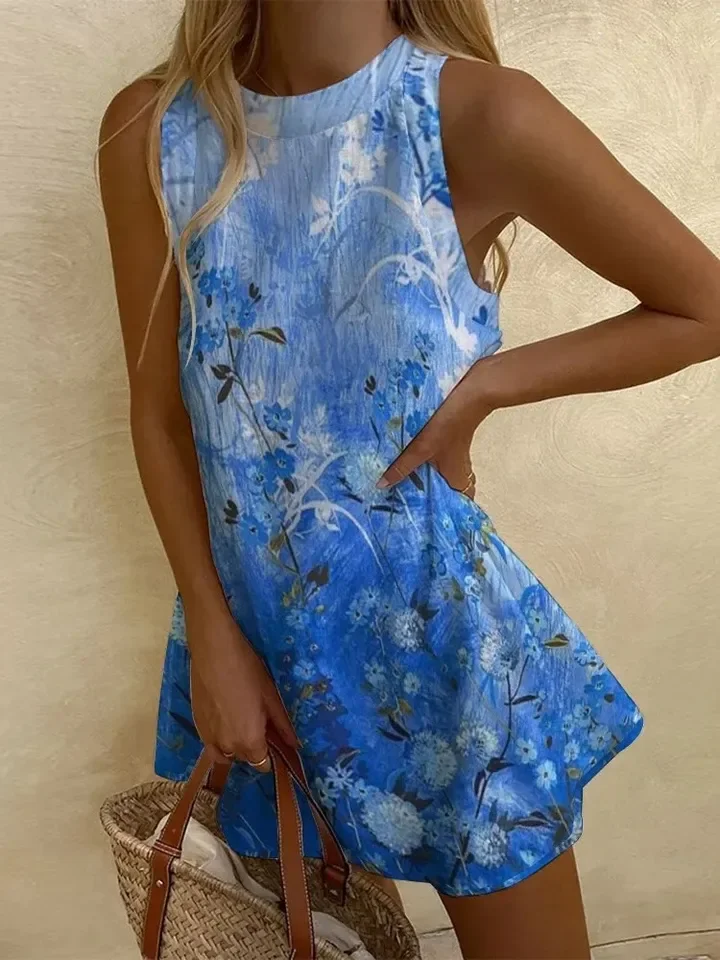 Robe sans manches pour femmes, imprimé mignon, Style Simple, robe courte, plage, vacances, fête, robes De fille, 2025