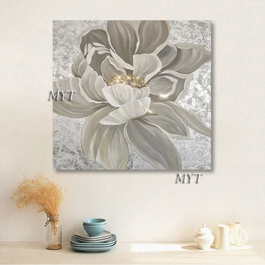 Hand-painted Wall Art Gold Foil Noble Beautiful Flowers Canvas Oil Painting High Quality Modern Picture Unframed Home Decor