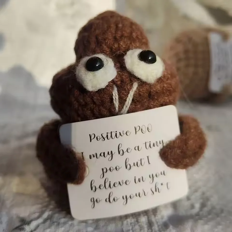 Cute Positive Energy Poop Hug Pocket Hug Mini Handmade Plush Knitting Wool Doll Cute Birthday Holiday Gifts Room Decor