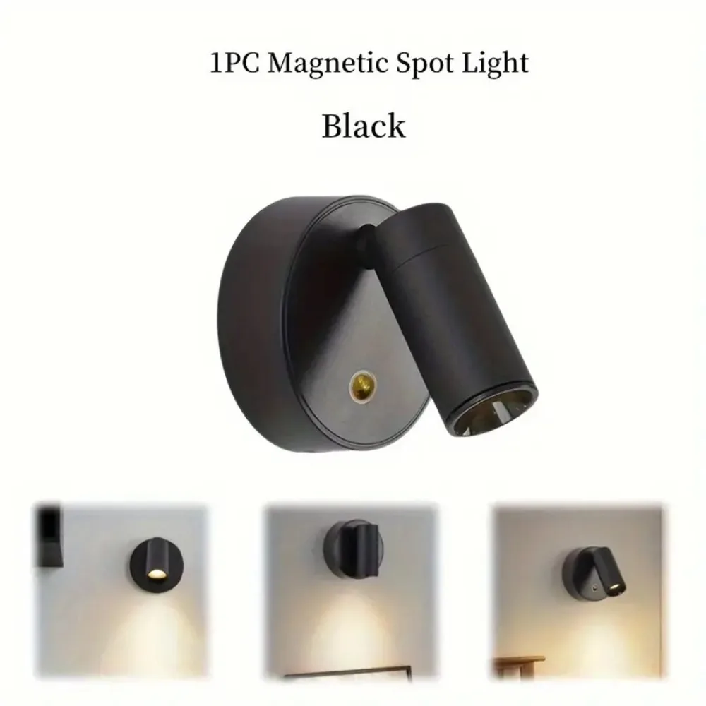 

New 3-color LED Wall Light USB Rechargeable Magnetic Base Spotlight Dimmable Wall Lamp Household Decoration