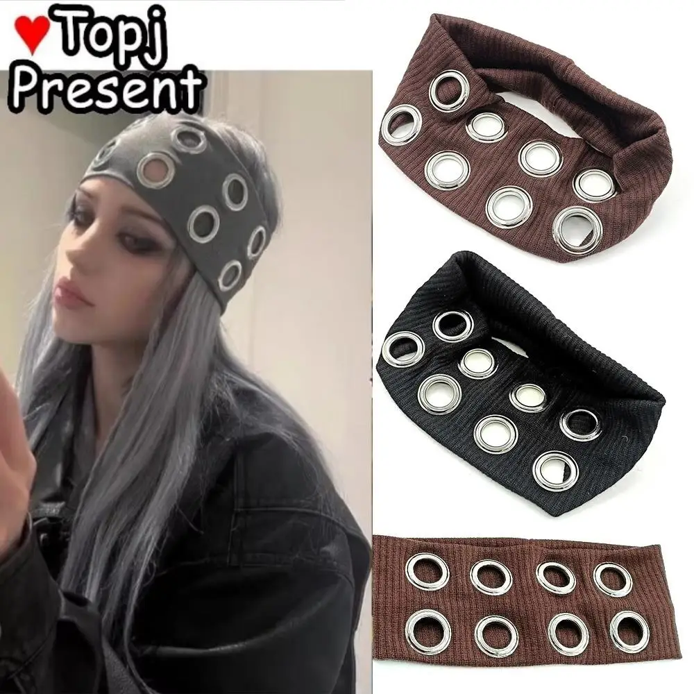 

Y2K Fabric Hollow Elastic Headband Demo Punk Grunge Hollowed Out Eyelets Wide Elastic Headband Grunge Stretchy Hair Accessory