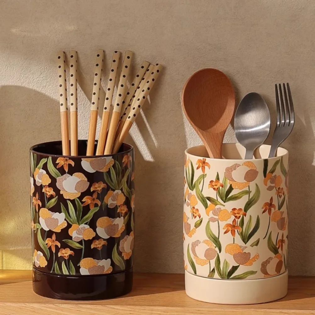 

French Chopstick Holder Ceramic Chopstick Storage Box Chopstick Cage with Draining Water Spoon Holder Kitchens Accessories