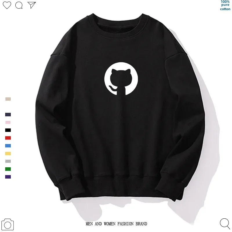 Github-Camisola masculina e feminina do programador do pinguim, impressão do pescoço redondo, ajuste solto, hoodies confortáveis