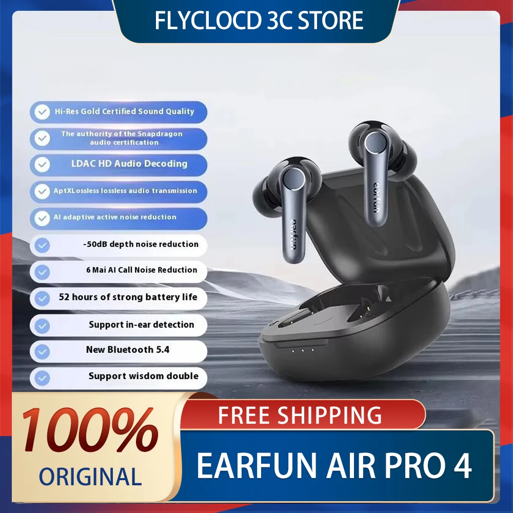 EarFun Air Pro 4 Bluetooth 5.4 Wireless Earphone HI-FI Earphone Active Noise Reduction IPX5 E-sports Earbud Custom Accessories