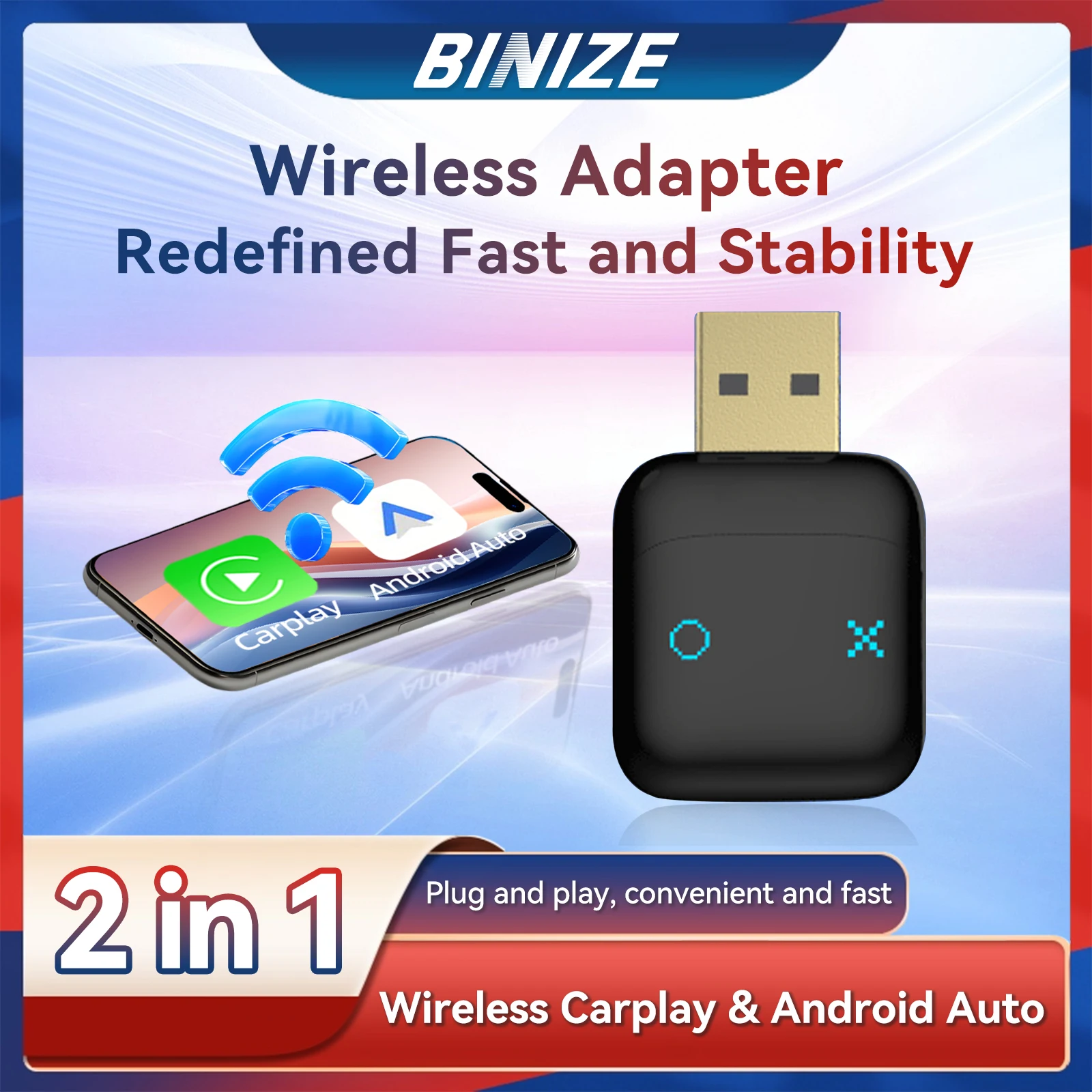 

﻿ Binize 2in1 Wireless CarPlay Adapter Wired to Wireless CarPlay Adapter WiFi Bluetooth Plug and Play for Mazda Haval Kia Volvo
