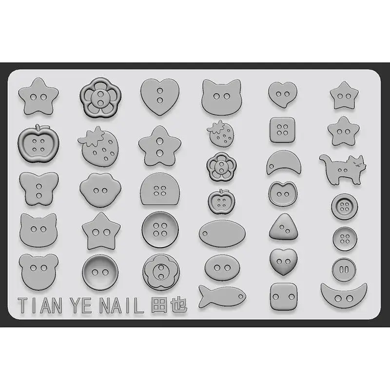 3D Buttons Nail Art Mold Silicone Cute Nail Charms Tool Women DIY Manicure Multi Shapes Button Small Model Resin Buckle Supplies