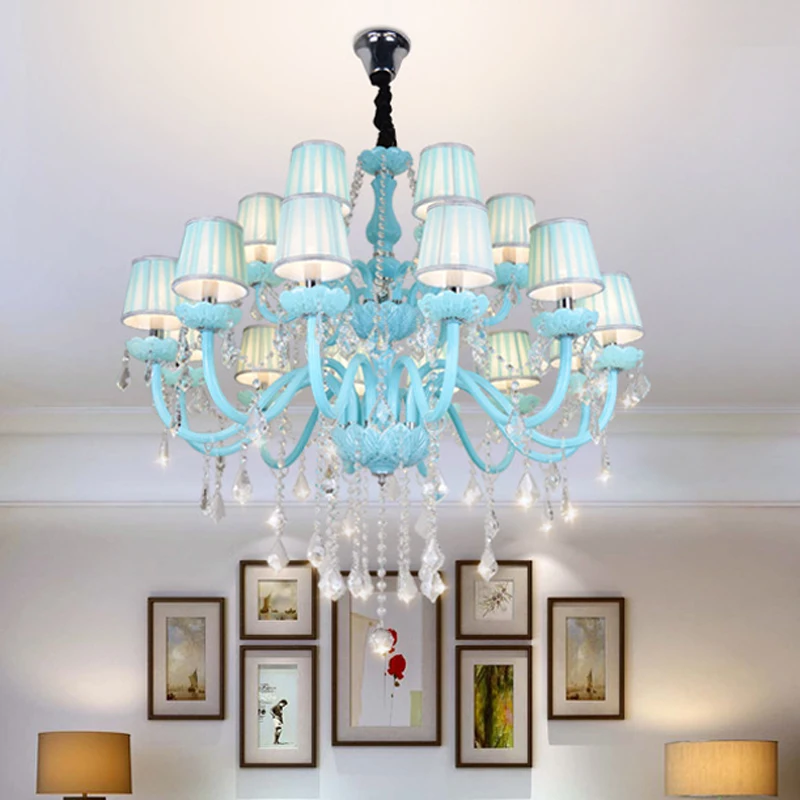 Fashion Blue Crystal Chandelier Lighting Nordic Living Room Restaurant Shop Colorful Pendant Lamp Internet Cafe Bar Candle Light