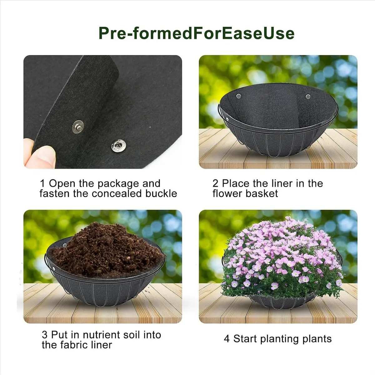 3PCS Hanging Flower Basket Liners Fabric Hanging Plant Liners Round Planter Liners Non-Woven Black Felt Liners 16Inch