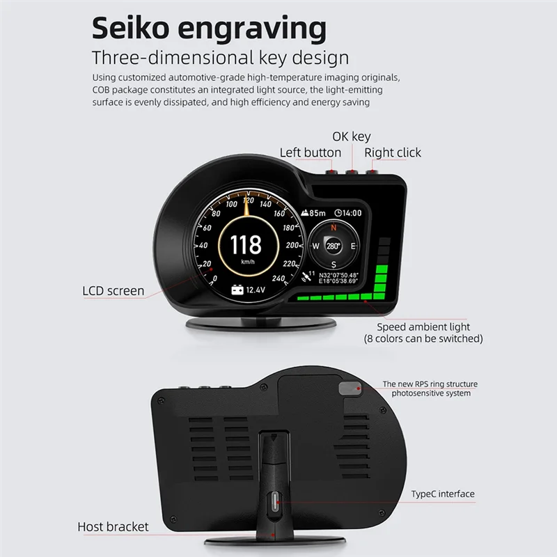 OBD2 EOBD Multifunction LCD Display OBD+GPS HUD Auto Computer Car Head UP Display Real-Time Speedometer for All Car