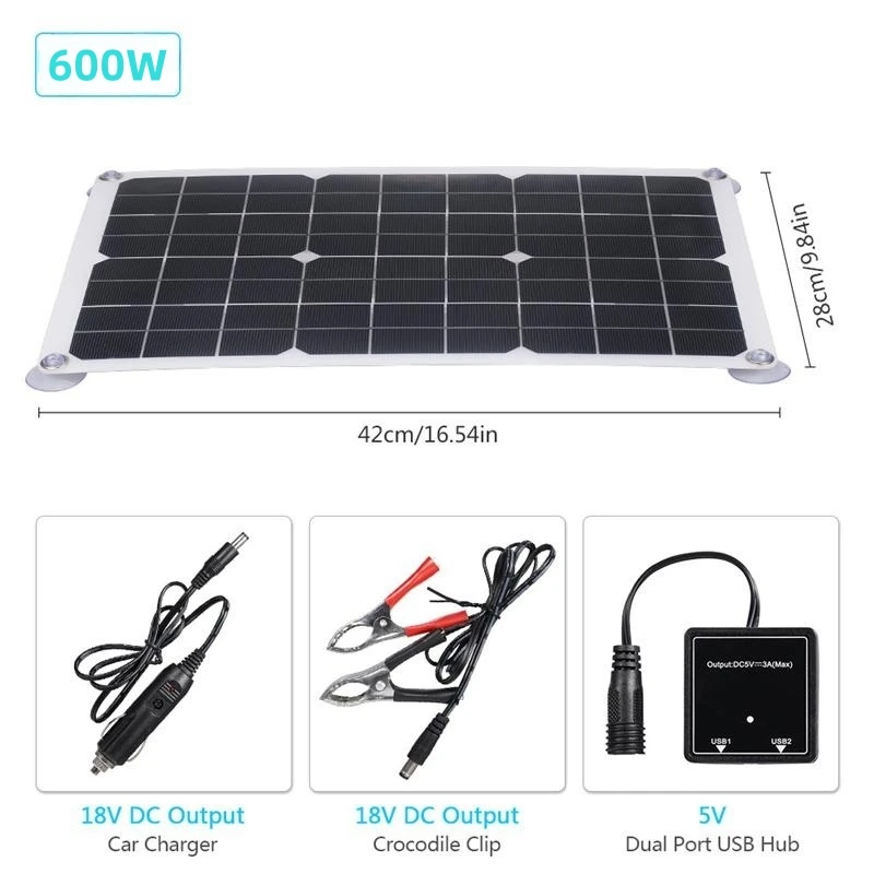 600W Solar Panel Kit 15V USB With 100A Controller Solar Cell Car Yacht RV Mobile Phone Battery Charger Outdoor Power Supply