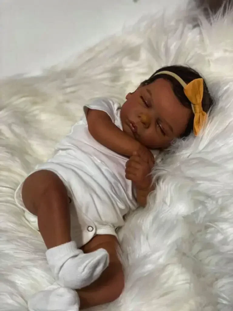 19inch Romy Dark Skin Soft Cloth Body Sleeping Reborn Baby Doll Lifelike Multiple Layers Painting Skin with Hand Root Hair