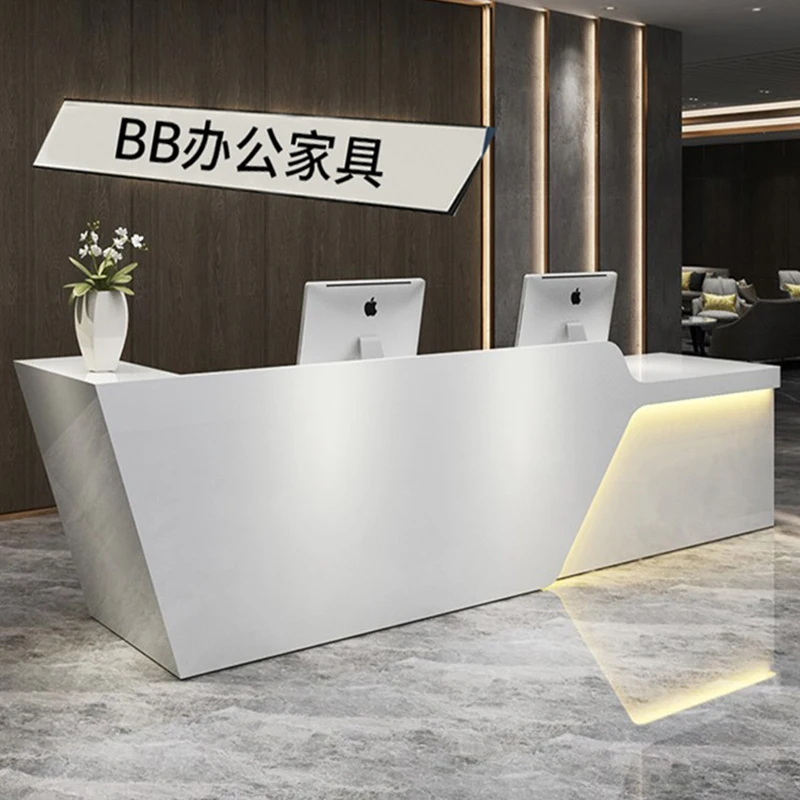 Office Bureaux White Desk Counter Service Executive Modern Desk Reception Luxury Mostrador Recepcion Commercial Furniture