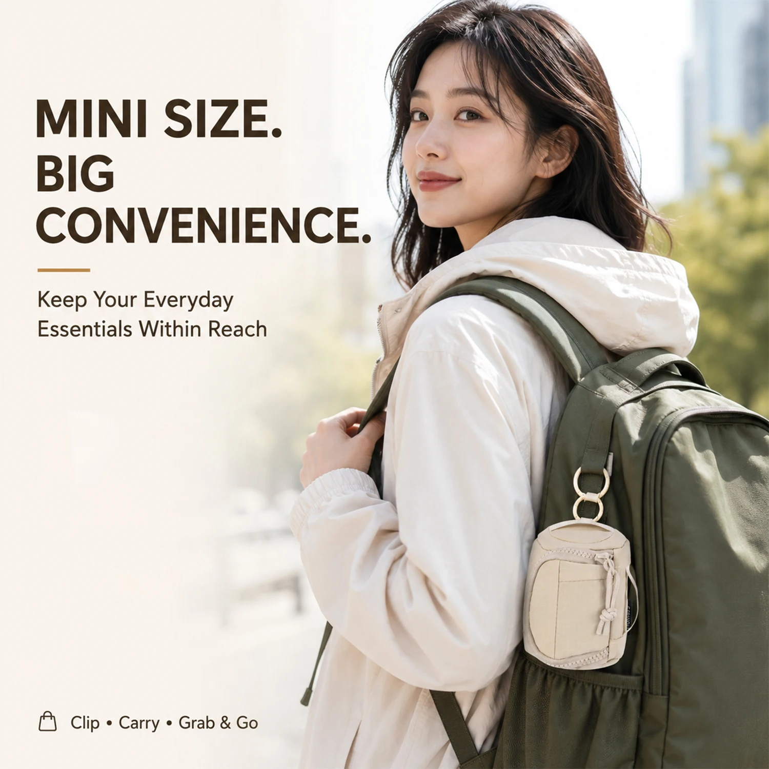 Mini-Schlüsselanhänger-Tasche, tragbare kleine Münzbörse, Etui für Ohrhörer, Kartenhalter mit Clip, Reise-Organizer-Tasche für Rucksack und Handtasche – Detail 1