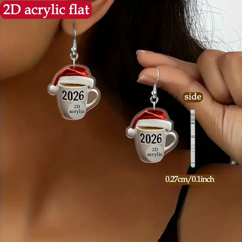 2026 عيد الميلاد البيرة الزجاج الأقراط، شقة الاكريليك الإبداعية هدية السنة الجديدة ليلة رأس السنة أقراط كأس للنبيذ #1