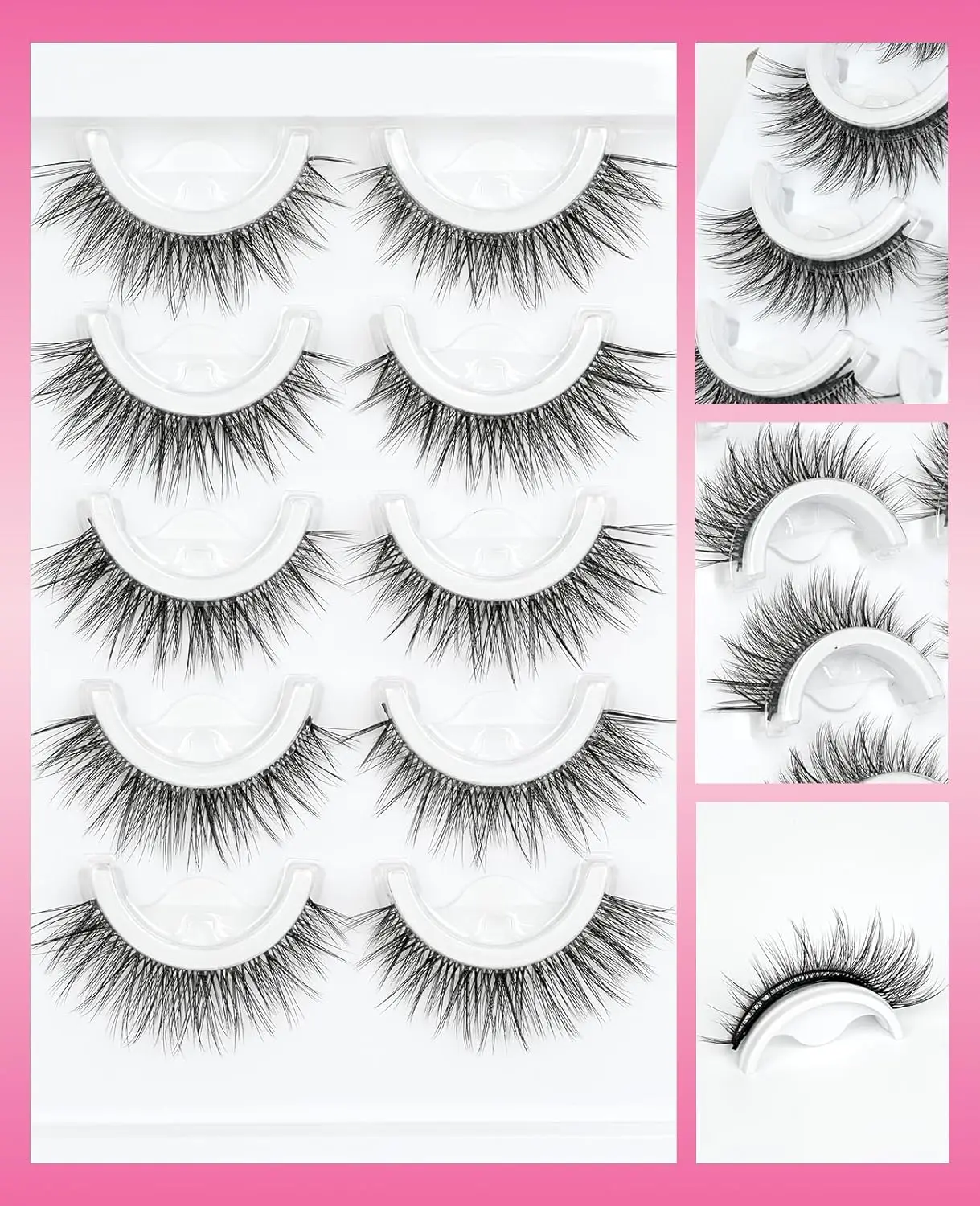 Ciglia incollate 5 paia Ciglia con striscia a pressione Ciglia autoadesive Ciglia morbide e sottili Nessuna colla necessaria Ciglia finte (EMEDA-BB)