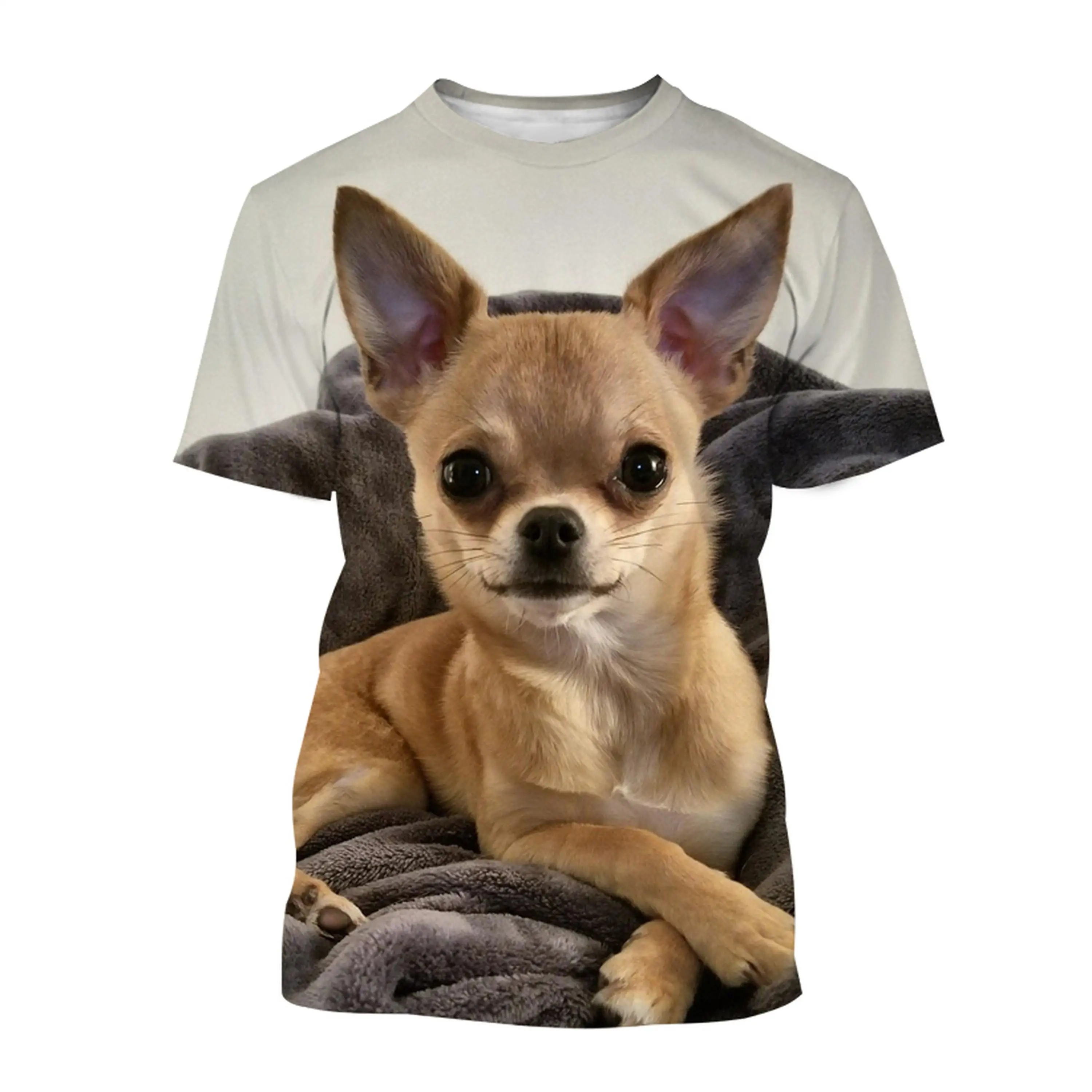 男性と女性のための3DプリントTシャツ,カジュアル,通気性,軽量,夏,動物,犬,チワワ