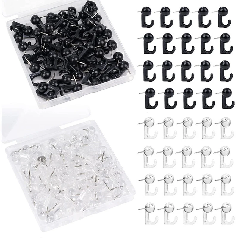 50pcs Crochet Black White Cork Thumbtack Hooks Decorative Thumb Tacks Hook Back Push Pins Hook For Cork Board