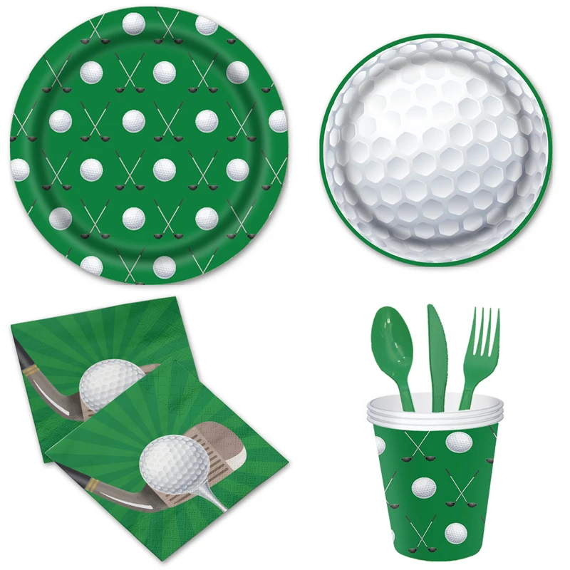 8Pcs Golf Theme Sports Series Party Disposable Tableware Green Napkins Paper Cup Golf Ball Birthday Party Paper Plate Gecoration