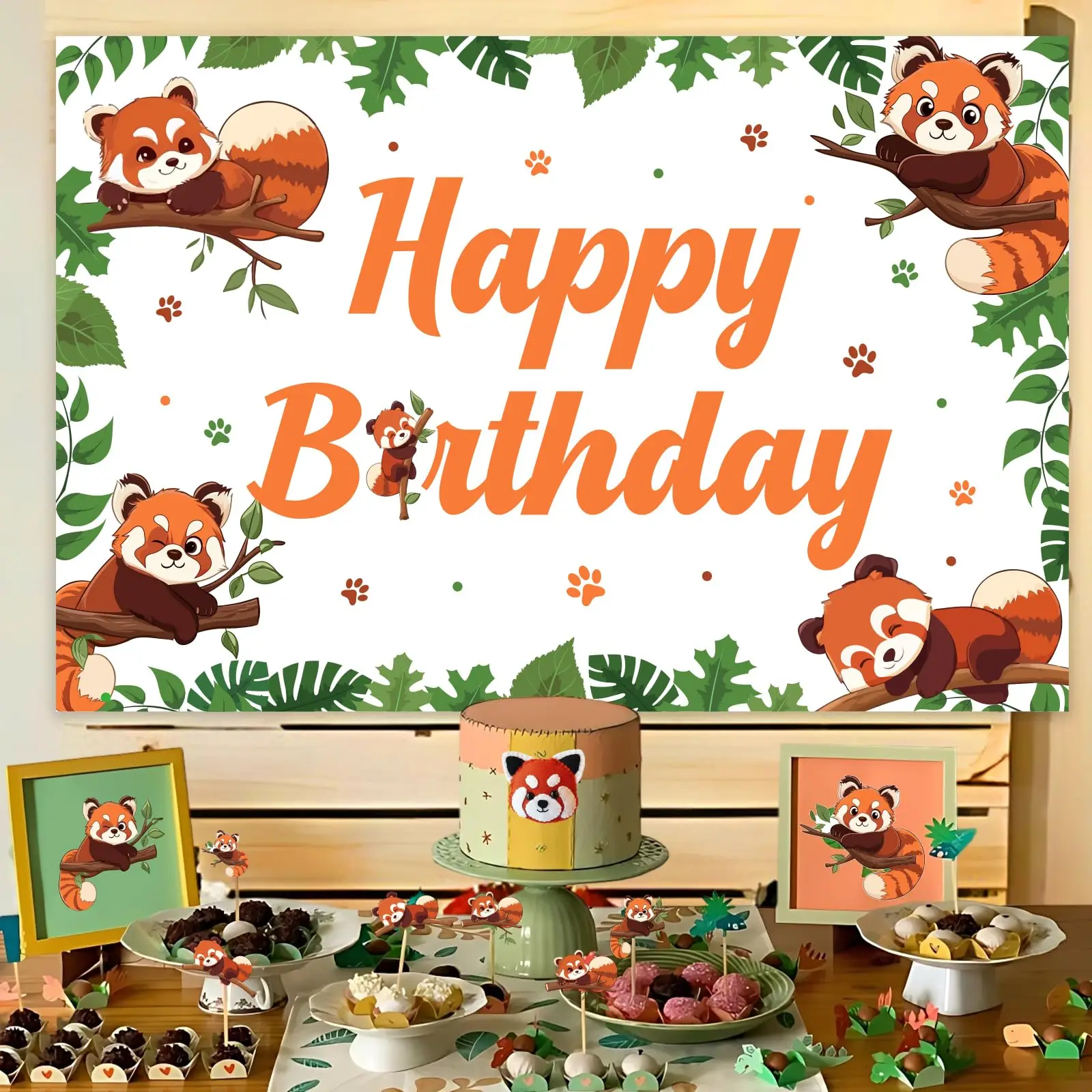 

Fangleland Panda Birthday Decorations Red Backdrop Themed Banner Green Bamboo Background for Kids Boys Baby Shower