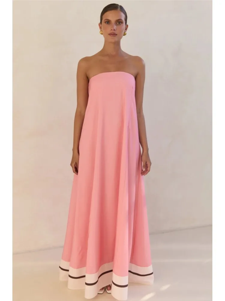 

Sexy Chest-covered Off-the-shoulder Printed Dress Women's Simple And Elegant Sleeveless High-waisted Loose Casual Long Skirt