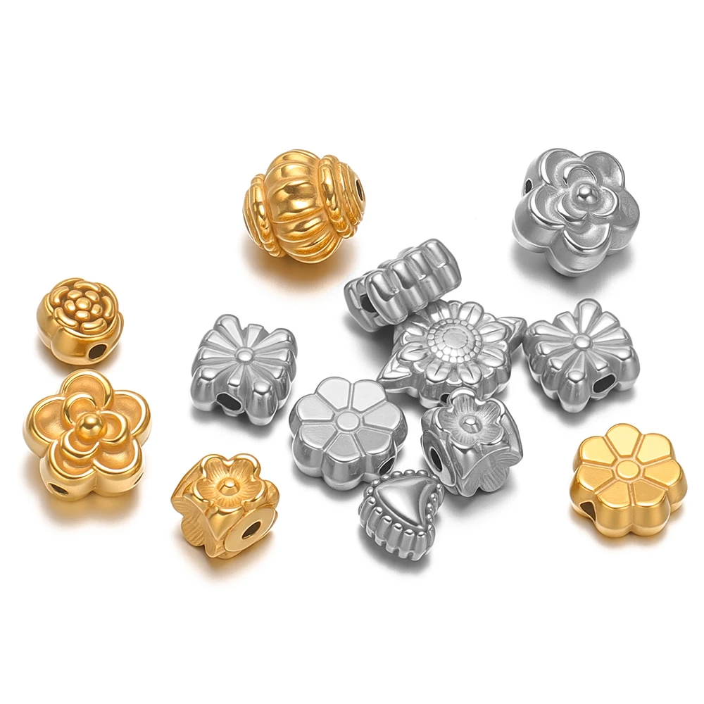 10 قطعة الذهب الفولاذ المقاوم للصدأ القلب الخرز فاصل زهرة حبة DIY بها بنفسك مجوهرات اكسسوارات لوازم سوار النتائج قلادة صنع